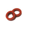 A pair of red rubber rings sitting on top of each other.