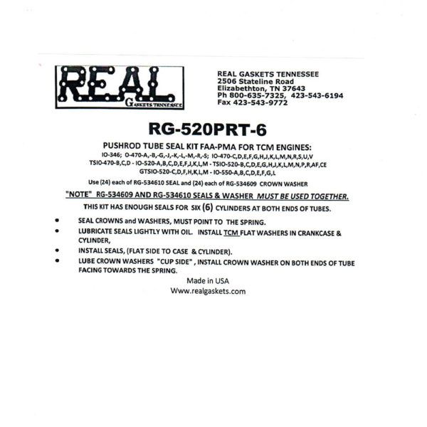 RG-520PRT-6 label and instructions for silicone rubber valve cover gaskets