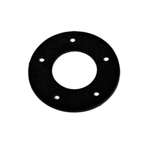 A black rubber gasket with four holes.