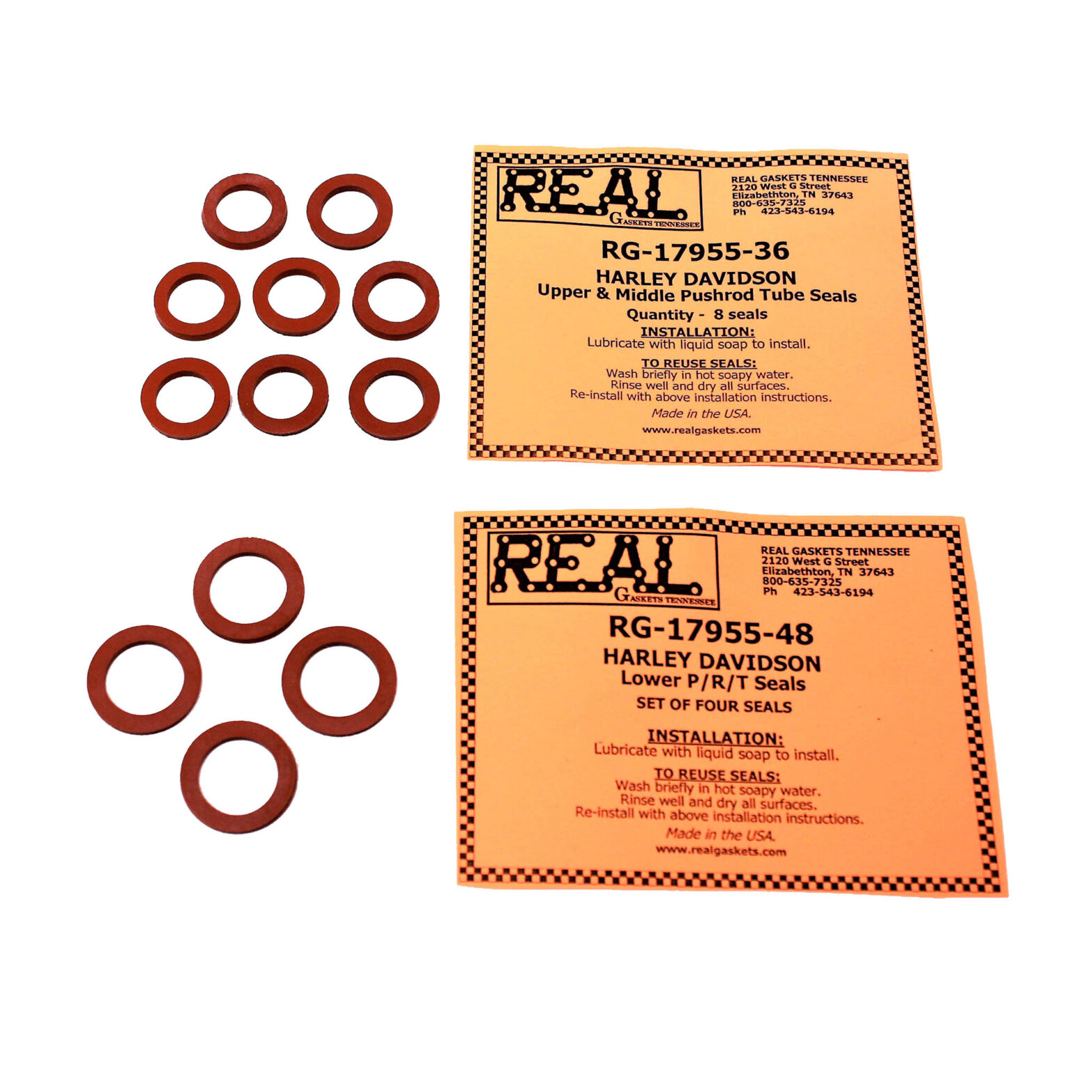 Harley Davidson Motorcycle Pushrod Tube Seal Kit includes Upper, Middle