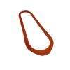 A red rubber band is sitting on top of a white table.